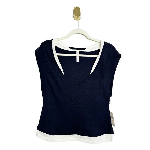 NWT Anthropologie Daily Practice Ariel Tank Short Sleeve Top Black White XL - Picture 5 of 10